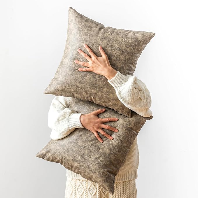 Faux Leather Throw Pillow Covers Decorative, by GEGELICA