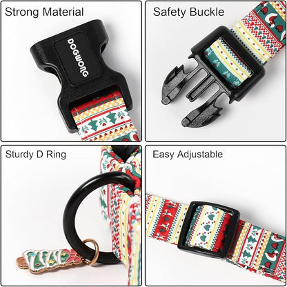 DOGWONG Christma Dog Collar, Classic Cute Red Green Christmas Tree Dog Collar - Image 3