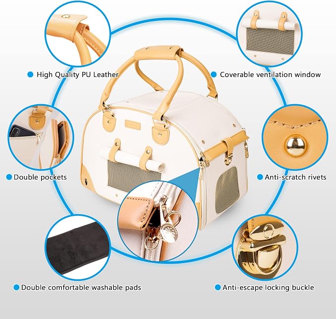 Dog Carrier, Cat Carrier, Pet Carrier, Foldable Premium PU Leather Dog Purse - Image 3