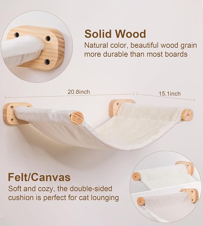 Cat Scraching Post Wall Shelves Set of 3 –1 Floating Fabric Hammock, 2 Cat Wall - Image 4