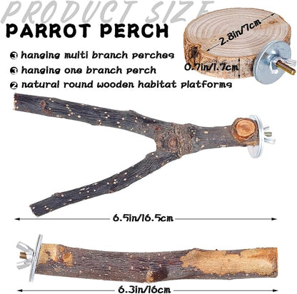 Libiline 8 Pieces Bird Perch Natural Wooden Parrot Perch Stand Fork Toys - Image 2