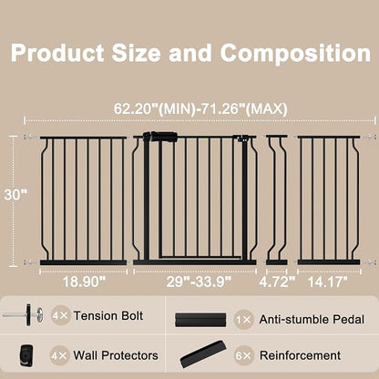 WAOWAO Baby Gate 62.20-71.26" Extra Wide Pressure Mounted Walk Through Swing - Image 6