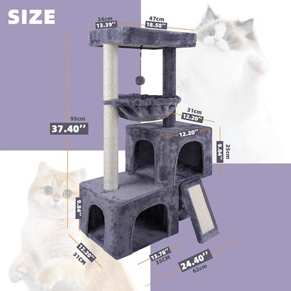 37.4" Cat Tree Tower with Twin Cat Condos - Image 2