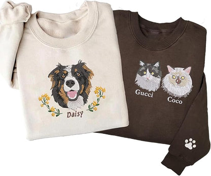 VIOLAVA Custom Cat Embroidered Christmas Sweatshirt – Personalized Pet Name by VIOLAVA