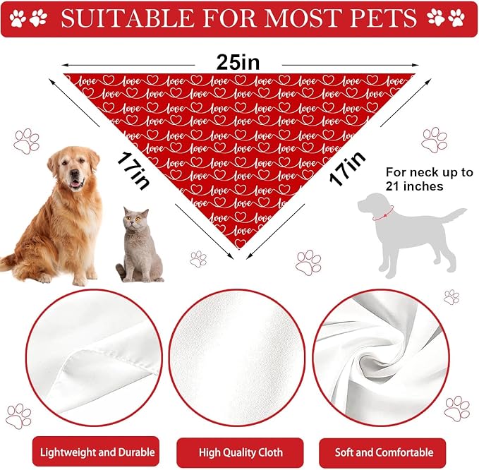 Heart Dog Bandanas 2 Pack, Mother’s Day Dog Bandanas, Triangle Reversible Love - Image 5