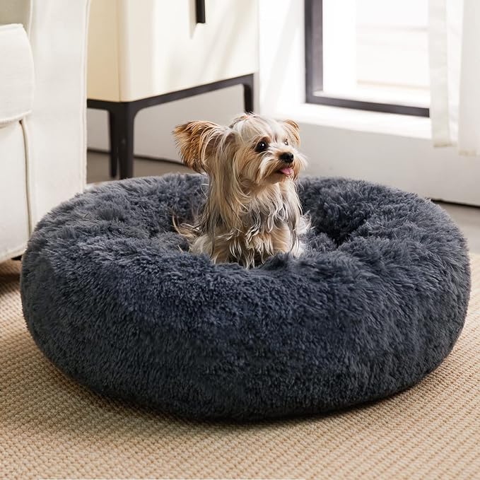 WNPETHOME Calming Dog & Cat Bed, Anti-Anxiety Donut Bed, Fluffy Faux Fur Cushion by WNPETHOMEPETSHOME