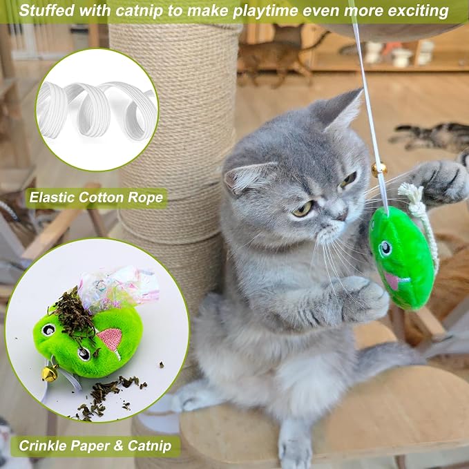 Interactive Cat Toy Wand with Catnip Mouse, Cat Teaser Wand Rainbow String - Image 3