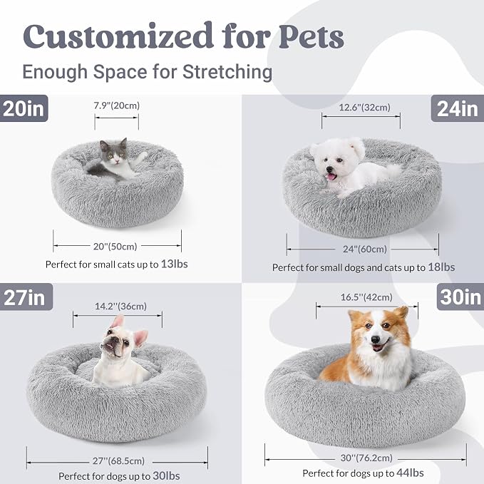 rabbitgoo Dog Bed for Small, 24 inches Machine Washable, Fluffy Donut Pet Bed - Image 5