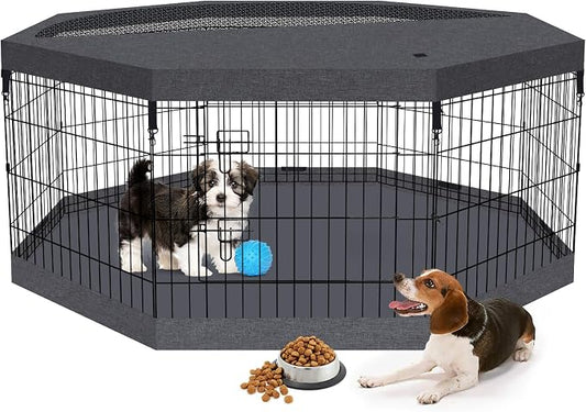 Foldable Metal Wire Dog Pen Pet Playpen Dog Fence Indoor Exercise Pen Enclosure by Peekaboo