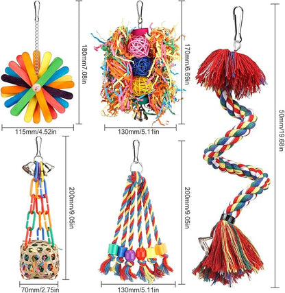 Bird Toys Rope Perch with Bell Colorful Bird Chewing Shredding Foraging Toys - Image 6