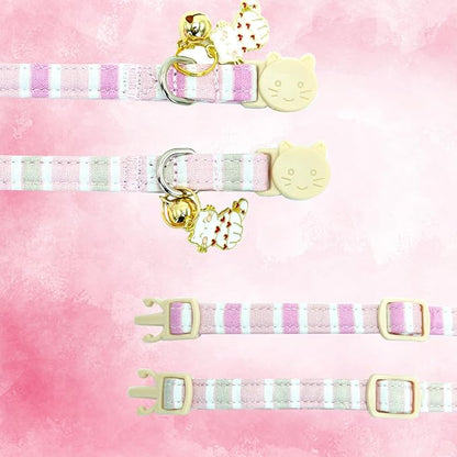 Elegant little tail 2 Pack Cat Collar-Pink Strip Cotton Breakaway Cat Collars - Image 4