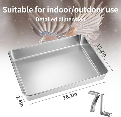 kathson Stainless Steel Bird Bath 16.14"×12.2"×2.36" Metal Bird Bath Tray Pet - Image 3
