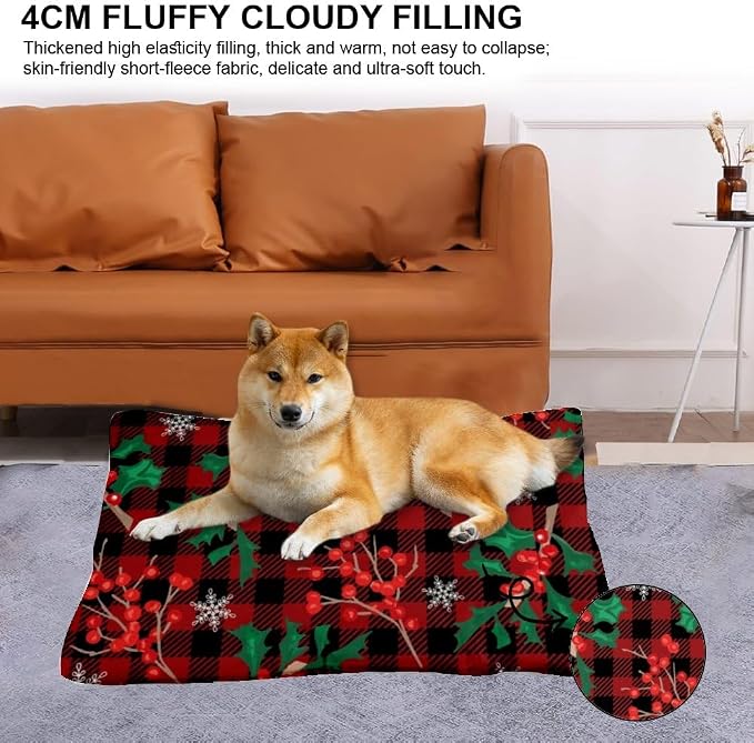 Festive Berry Snowflake Dog Crate Pad Dog Crate Bed Waterproof Pet Bed - Image 2