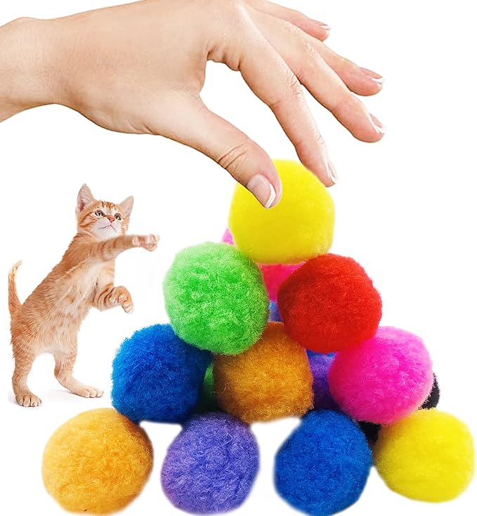 PET SHOW 20Pcs 1.5"/3.8cm Cat Toy Balls Bulk Soft Kitten Pompon Toys Indoor - Image 6