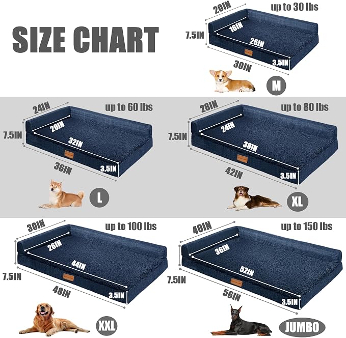 Patas Lague Orthopedic Dog Bed Medium Size Dog 30''X20'', Waterproof L Bolster - Image 5
