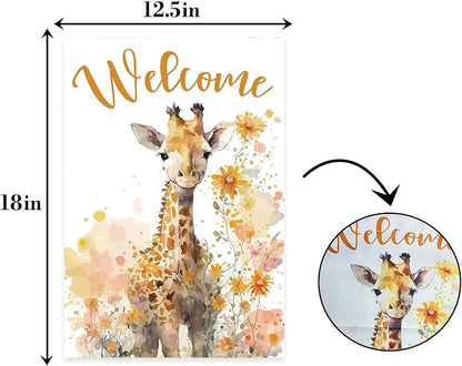 Giraffe Welcome Garden Flag, Welcome Spring Cute Giraffe Garden Flag, Pet Wild - Image 2
