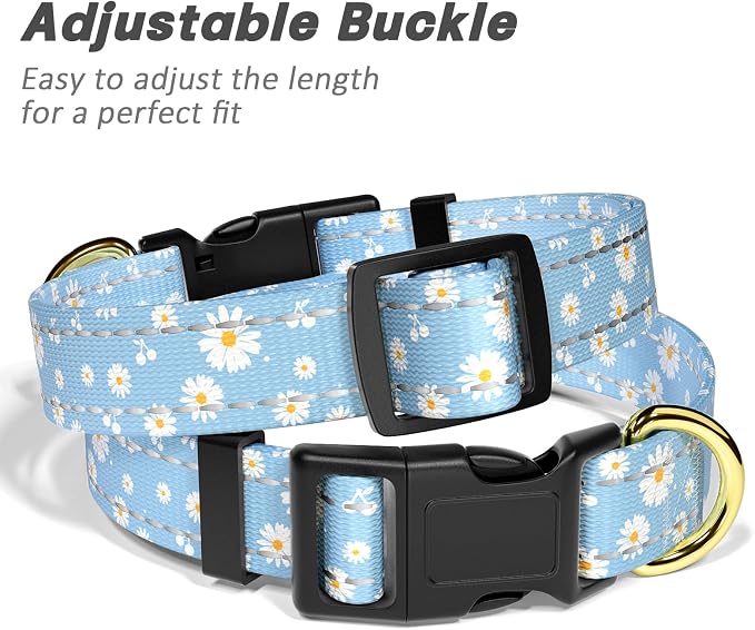 Reflective Dog Collar for Medium Dogs, Cute Daisy Theme Adjustable Heavy-Duty - Image 6