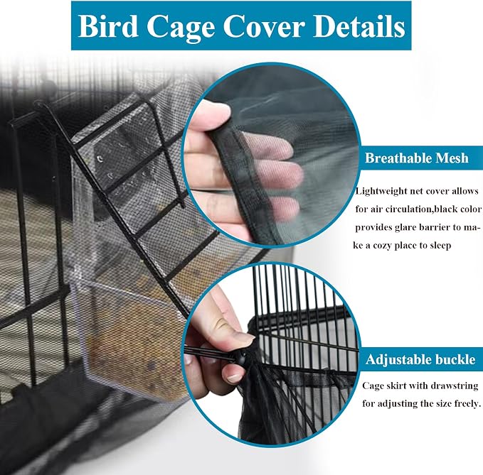 ASOCEA Large Bird Cage Seed Cather, Bird Cage Cover Adjustable Soft Airy Skirt - Image 4