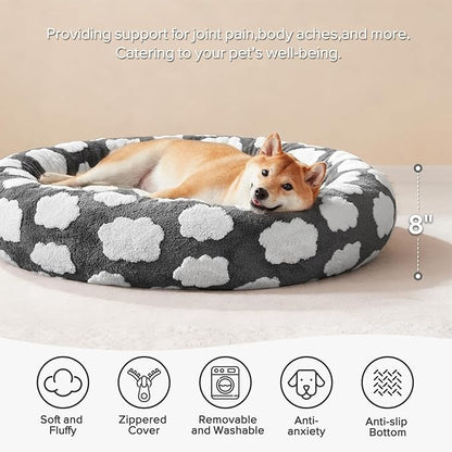 JOEJOY Donut Dog Bed Medium Size Dog, Cute Round Calming Pet Bed - Image 2