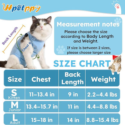 Recovery Suit for Cats After Surgery Soft Breathable Pet Bodysuit E-Collar & - Image 2