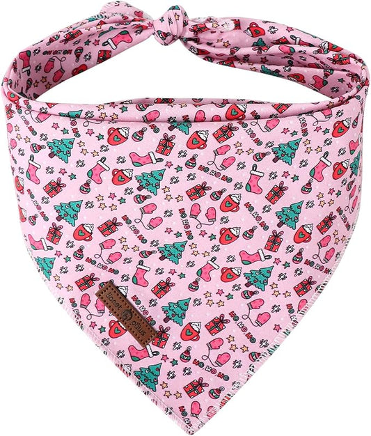 Lionet Paws Cotton Christmas Dog Bandanas Pink, Gloves Tree Comfortable Dog by lionetpaws