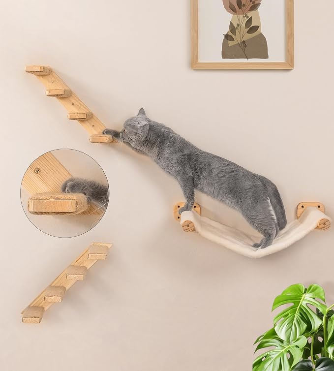 Cat Scraching Post Wall Shelves Set of 3 –1 Floating Fabric Hammock, 2 Cat Wall - Image 2