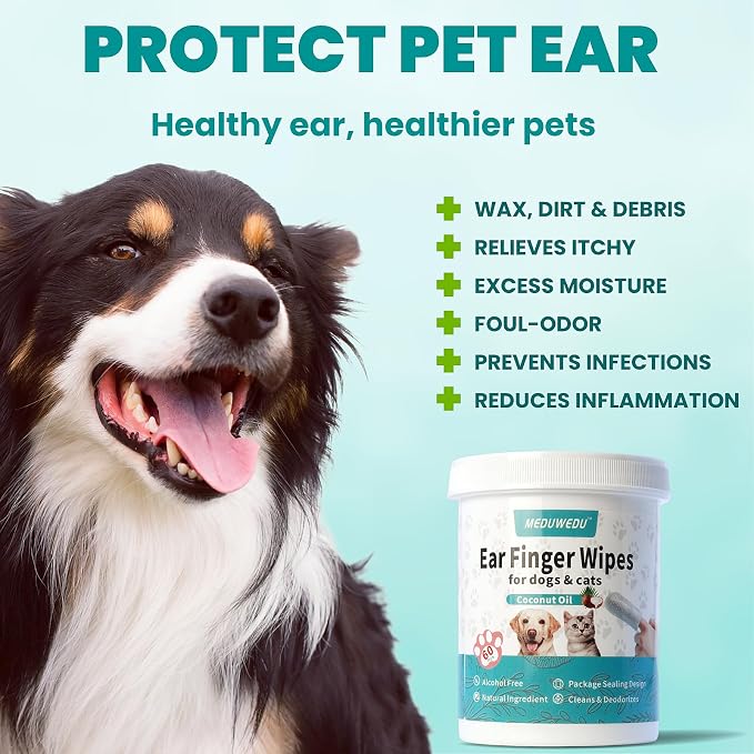 Ear Cleaner Finger Wipes 60 Counts, Dog Ear Cleaner, Soft & Easy Otic Cleaning - Image 2
