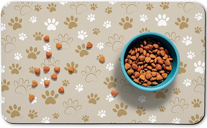 Dog Food Mat, Absorbent Water Bowl Mats Cat Pet Feeding Placemats Beige 12 * 20 by Zoeeya