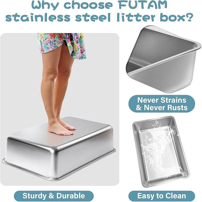 Stainless Steel Litter Box, 23.6“x15.7"x6" Deep Stainless Steel Cat Litter Box - Image 4