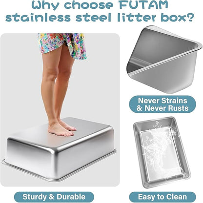 Stainless Steel Litter Box 2 Pack, Medium Metal Litter Box - Image 5