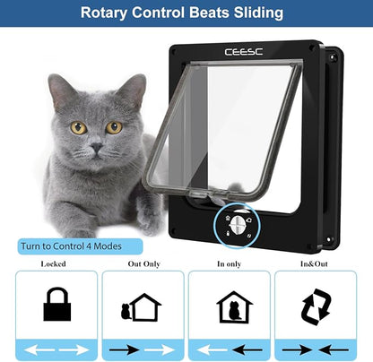 CEESC Large Cat Door for Interior/Exterior Door, Weatherproof, Rotary 4 Way - Image 3