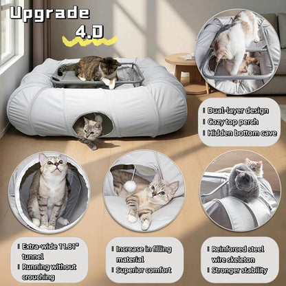 XxingSheep 2-Tier Cat Tunnel & Hammock Bed XXL, 4 Cave Shuttle - Image 3