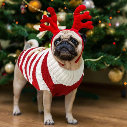Dog Christmas Sweater Xmas Pet Clothes Cute Striped Gingerbread Man Costume - Image 8