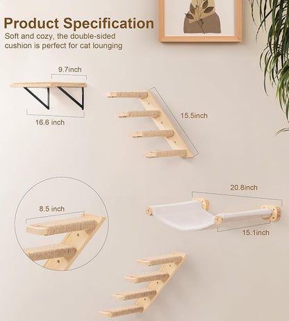 Cat Wall Shelves with 1 Floating Fabric Hammock, 2 Ladders with 4 Steps Each & - Image 8