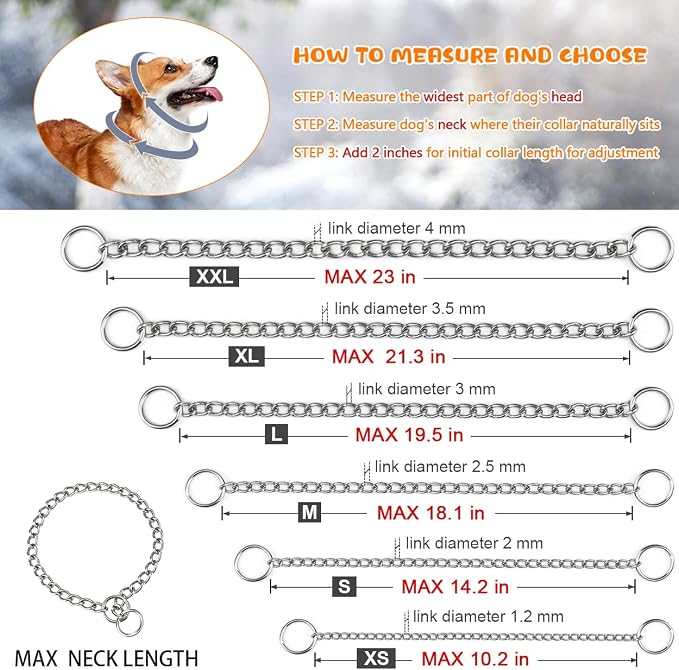 TagME Chain Choke Collar for Dogs, Adjustable Weather Proof Necklace for Large - Image 4