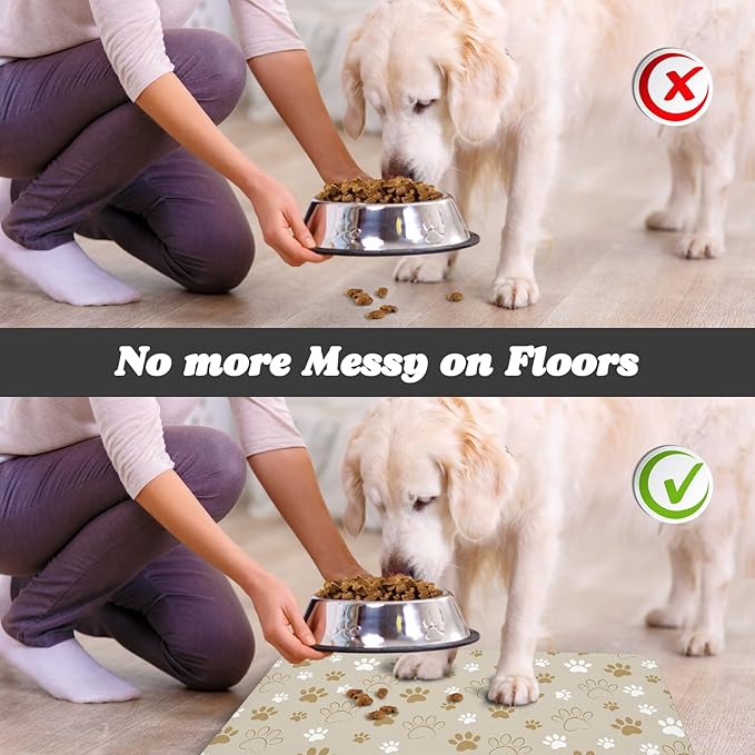 Dog Food Mat, Absorbent Water Bowl Mats Cat Pet Feeding Placemats Beige 17 * 30 - Image 5