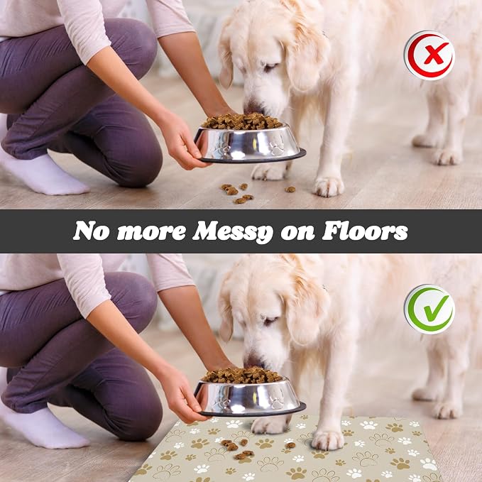 Dog Food Mat, Absorbent Water Bowl Mats Cat Pet Feeding Placemats Beige 24 * 32 - Image 5