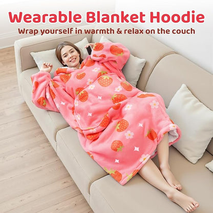 Mewaii Wearable Blanket Hoodie for Adults, Warm Sherpa & Soft Flannel Long - Image 2