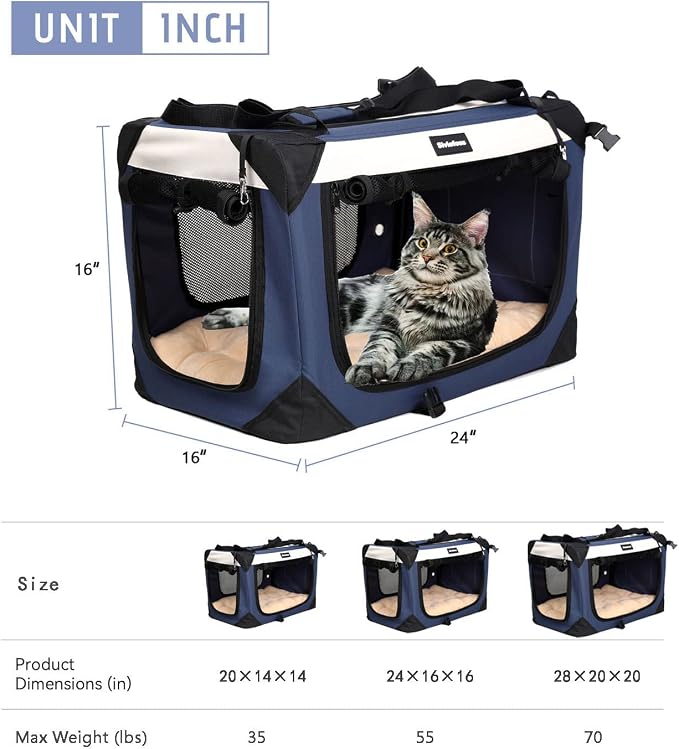 Large Cat Carrier, Collapsible Dog Travel Crate Portable Soft-Sided Pet Carrier - Image 4