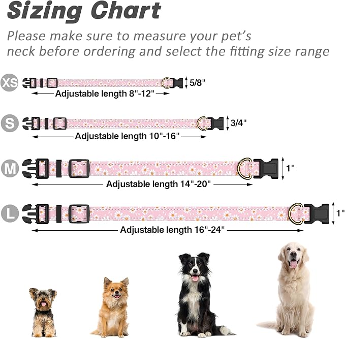 Reflective Dog Collar for Small Dogs, Cute Daisy Theme Adjustable Heavy-Duty - Image 7