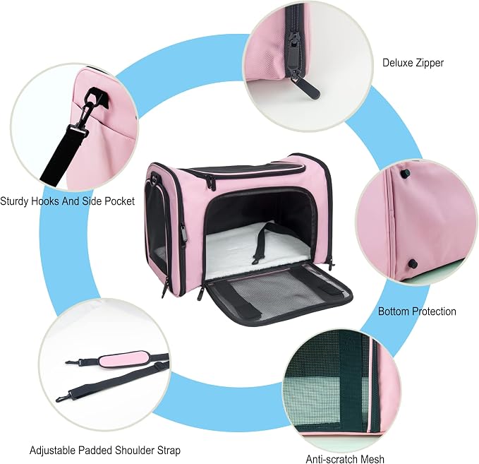 Soft Sided Carrier for Small Medium Cats Dogs, TSA Airline Approved Collapsible - Image 6