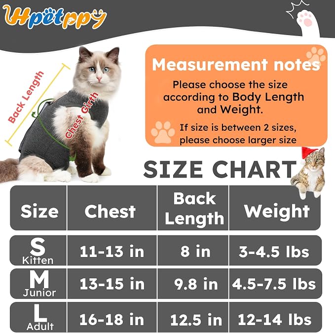 Cat Recovery Suit for Spay Abdominal Wounds, Kitten Onesie Bodysuit for Cats - Image 2