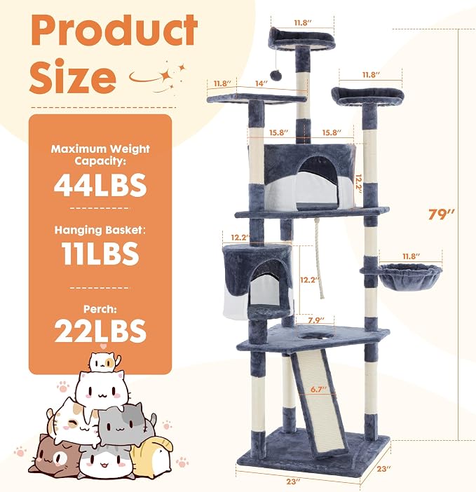 Sweetcrispy 79 inch Cat Tree Tower, Large Multi Level Cats Climbing Tower - Image 5