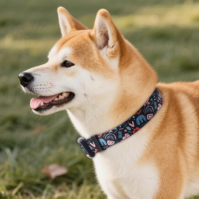 QQPETS Adjustable Soft Dog Collar: Print Flower Pink Multicolor Cute Patterns - Image 2