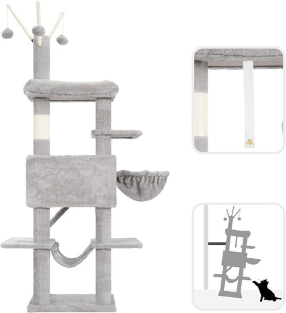 Cat Tree, Cat Condo with Cat Scratching Post and Board, Cat Hammock, Light Gray - Image 7