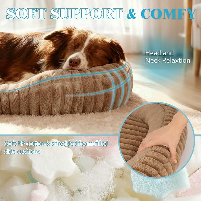 Cute Washable Dog Bed for Medium Large Dogs, Calming Furry Bolster Dog Bed - Image 2