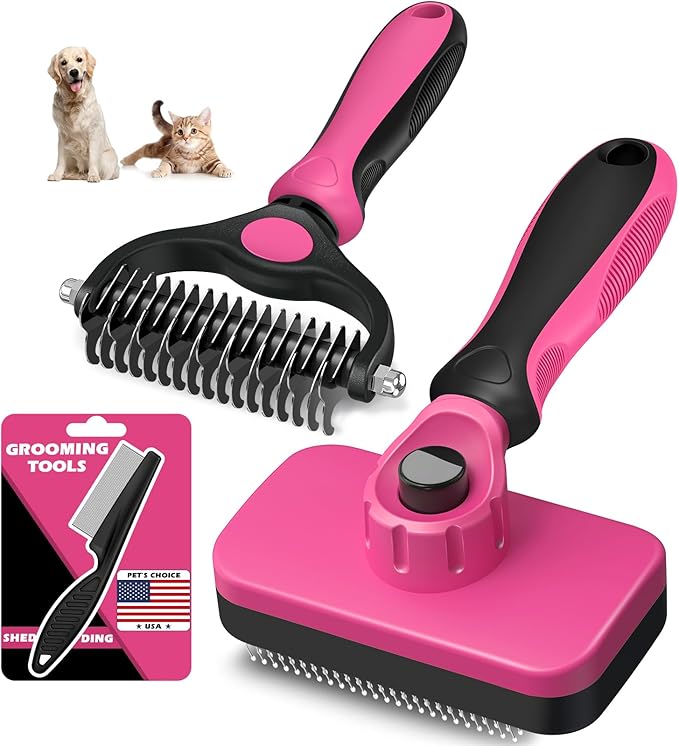 3PCS Self Cleaning Slicker Brush & Pet Grooming Rake & Flea Comb by Augwind