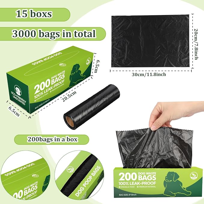 Sherr 15 Boxed Rolls 3000 Counts Dog Poop Bags Bulk Leak Proof Dog Waste Bags - Image 2