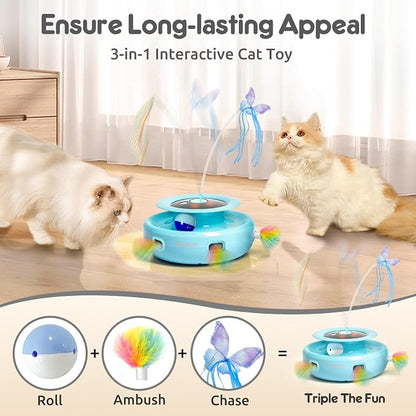 ORSDA Cat Toy, 3-in-1 Automatic Interactive Electronic Moving Ambush Feather - Image 2