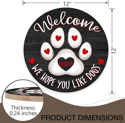Deroro Welcome We Hope You Like Dogs Front Door Sign, Dog Cat Paw Print Black - Image 2